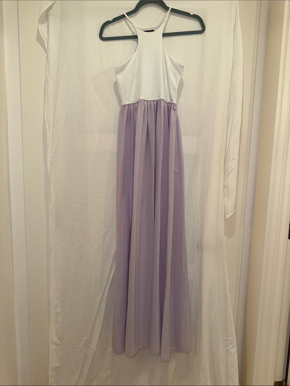Sleeveless White and Lavender Maxi Dress